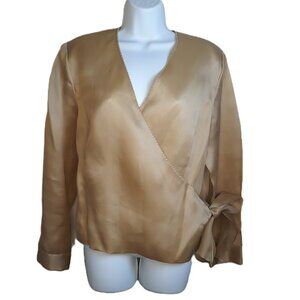 Talbots Pure Silk Seed Pearl Wrap Blouse Top 14 Holiday Party Event Minimalist